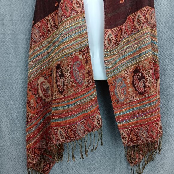 Achillea Reversible Bohemian Pashmina Ethnic Tribal Border Shawl Wrap Scarf - Picture 5 of 8